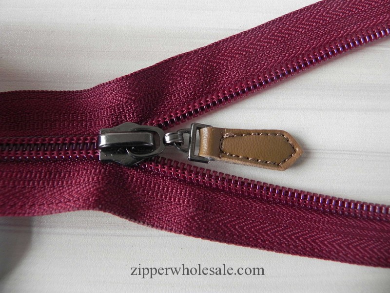 nylon zippers with real leather pulls wholesale