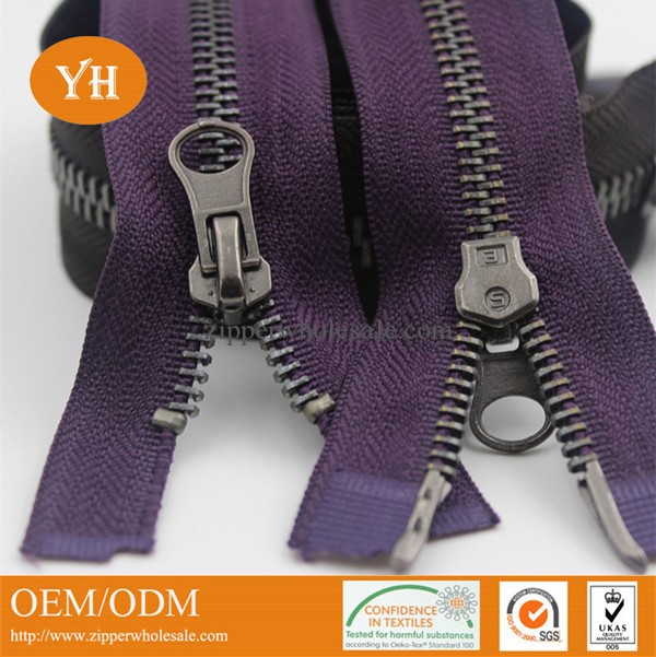 two way double sliders metal zippers for jackets