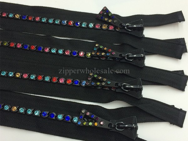 #8 rhinestone zippers with multi color stones